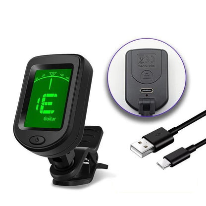 Rechargeable clip-on tuner for all instruments - guitar, bass, ukulele, violin, mandolin and banjo