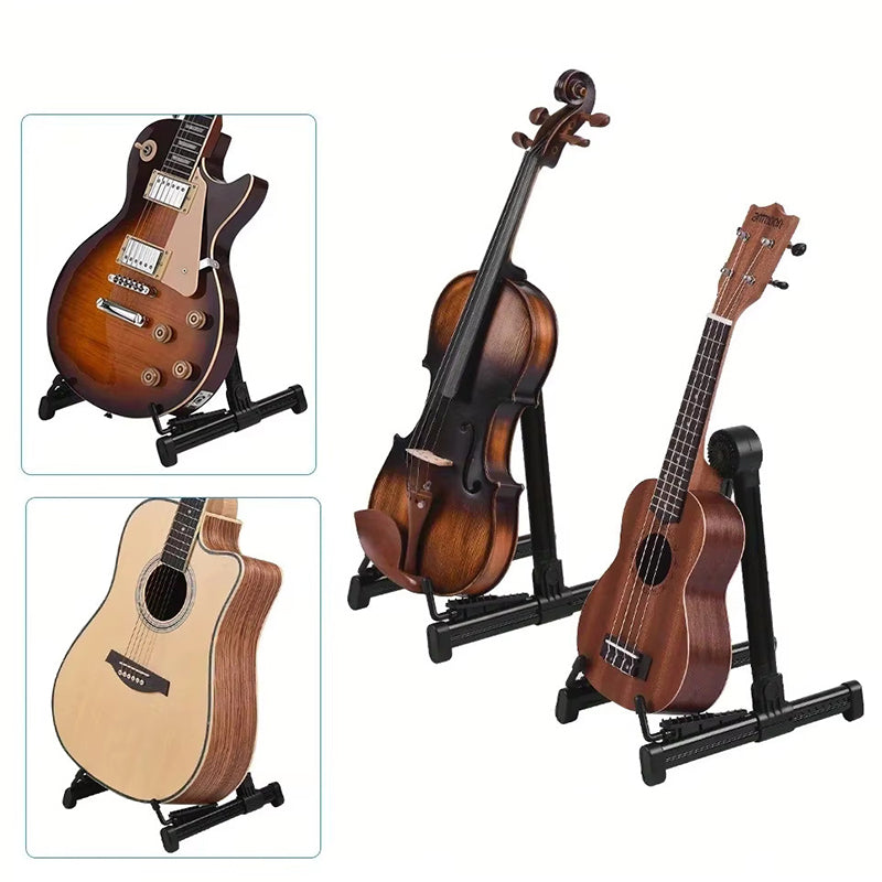 Guitar stand portable universal folding A-frame for acoustic and electric instruments