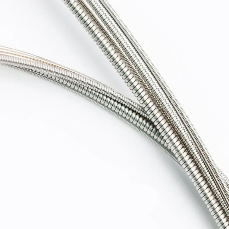 Close-up of a guitar string on a white background
